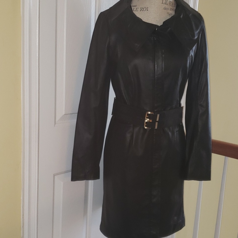 Elie Tahari small real genuine soft butter leather trench coat NWOT